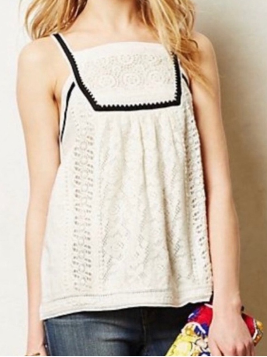 Anthropologie Akemi + Kin White Lace Embroidered Tank Top Boho Summer Size M